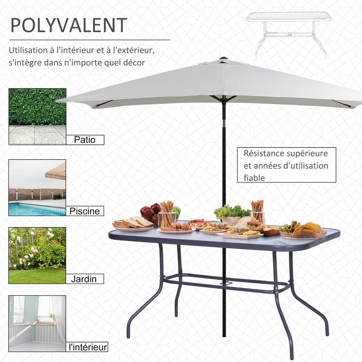 GARTENTISCH DE-14073 rechteckig 140x80 cm, mit Schirmhalterung Grau - Grau, Metall (140/80/70cm) - ComfortXL