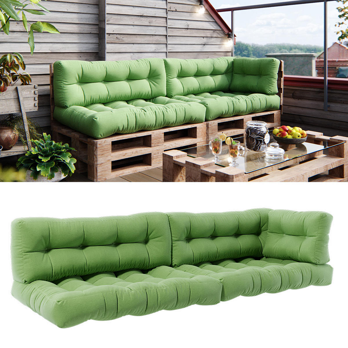 PALETTENKISSEN SET Flocken Grün 5 Teile - Grün, Textil (120/15/80cm) - Vicco