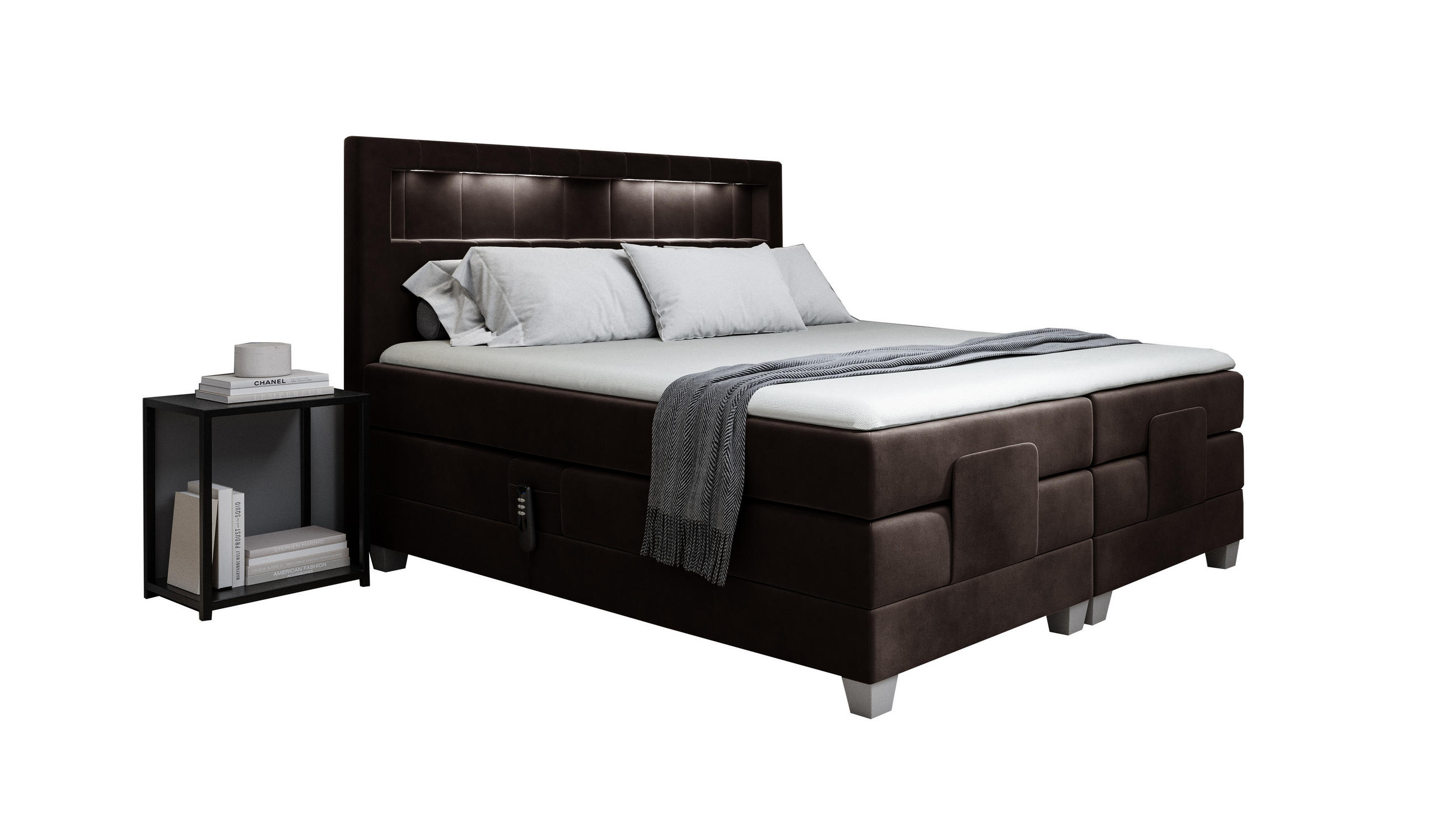 BOXSPRINGBETT ASPERO - Dunkelbraun, Holzwerkstoff (120/200cm) - Meblini