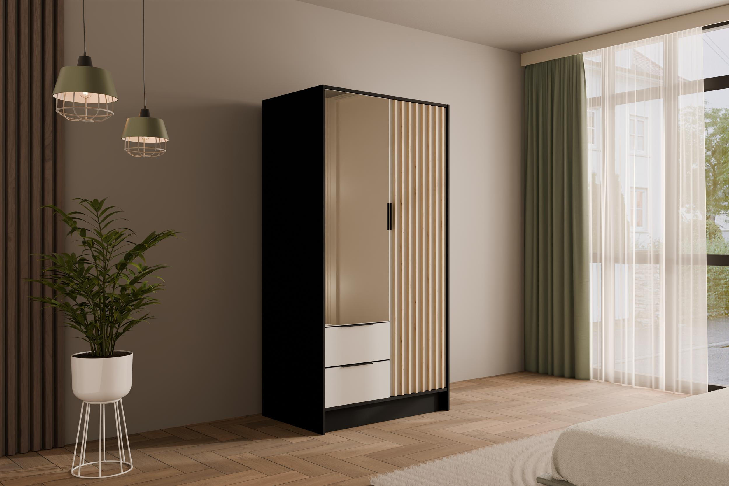 KLEIDERSCHRANK NELIA - 120 cm - Schwarz/Weiß, Holzwerkstoff (102/200/51cm) - ALTDECOR