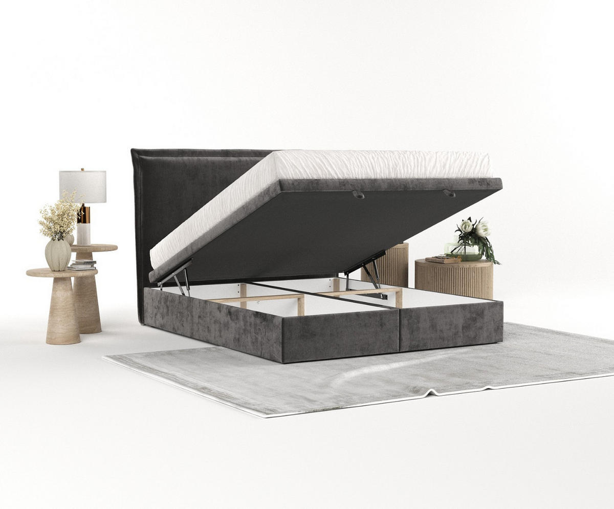 POLSTERBETT Eliot mit Stauraum 120/200 cm Stahl im Lotta Stoff - Schwarz/Graphitfarben, Holz/Holzwerkstoff (120/200cm) - AltaBeds