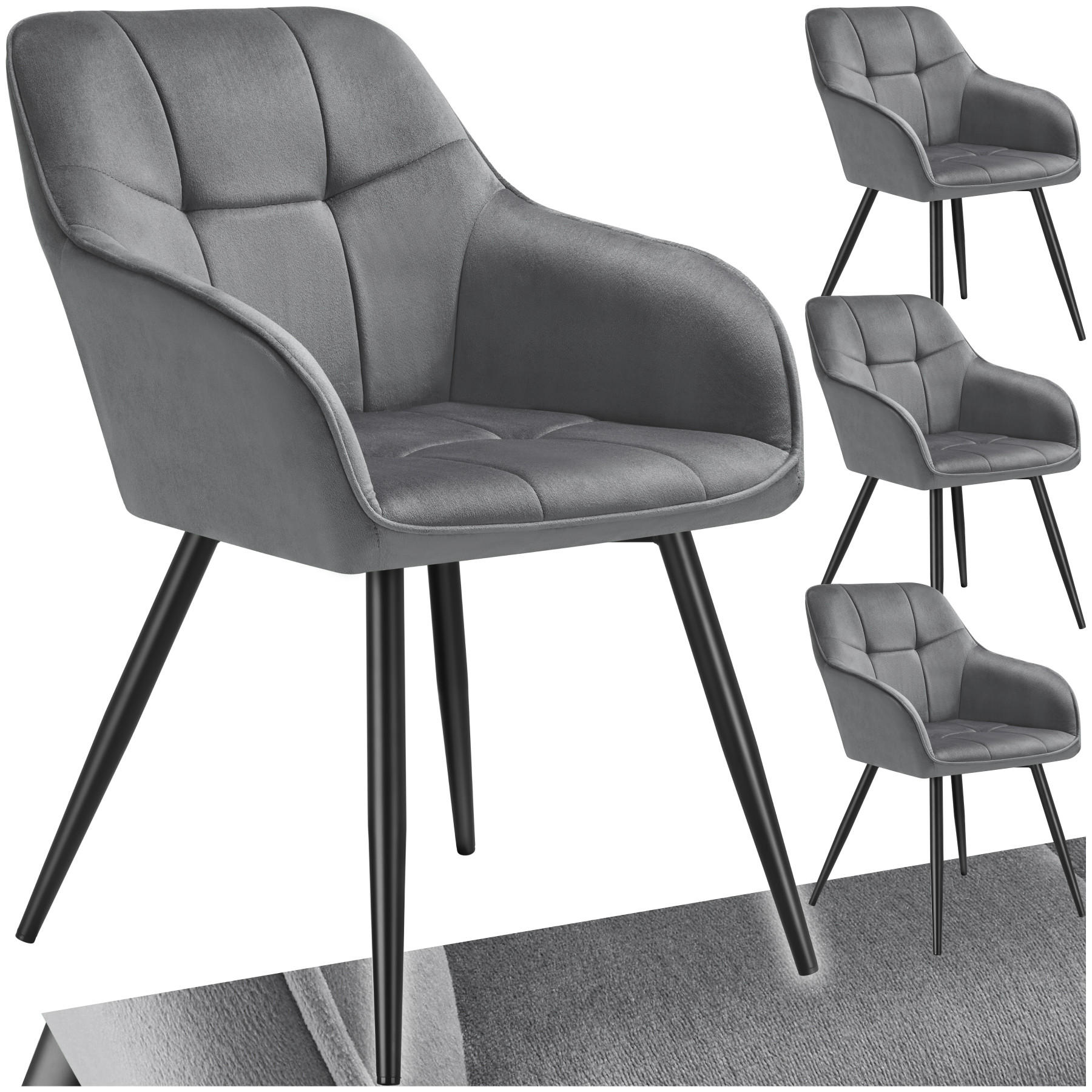 ESSZIMMERSTUHL 4er Set Marilyn 58 x 62 x 82 cm grau/schwarz - Schwarz/Grau, Kunststoff (58/82/62cm) - tectake