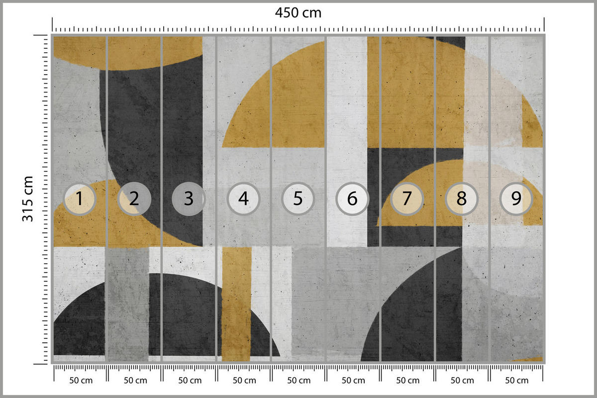 FOTOTAPETE für Wohnzimmer Abstrakte Geometrische Muster Formen 450x315 - Gelb/Schwarz, Papier (450/315cm) - Muralo