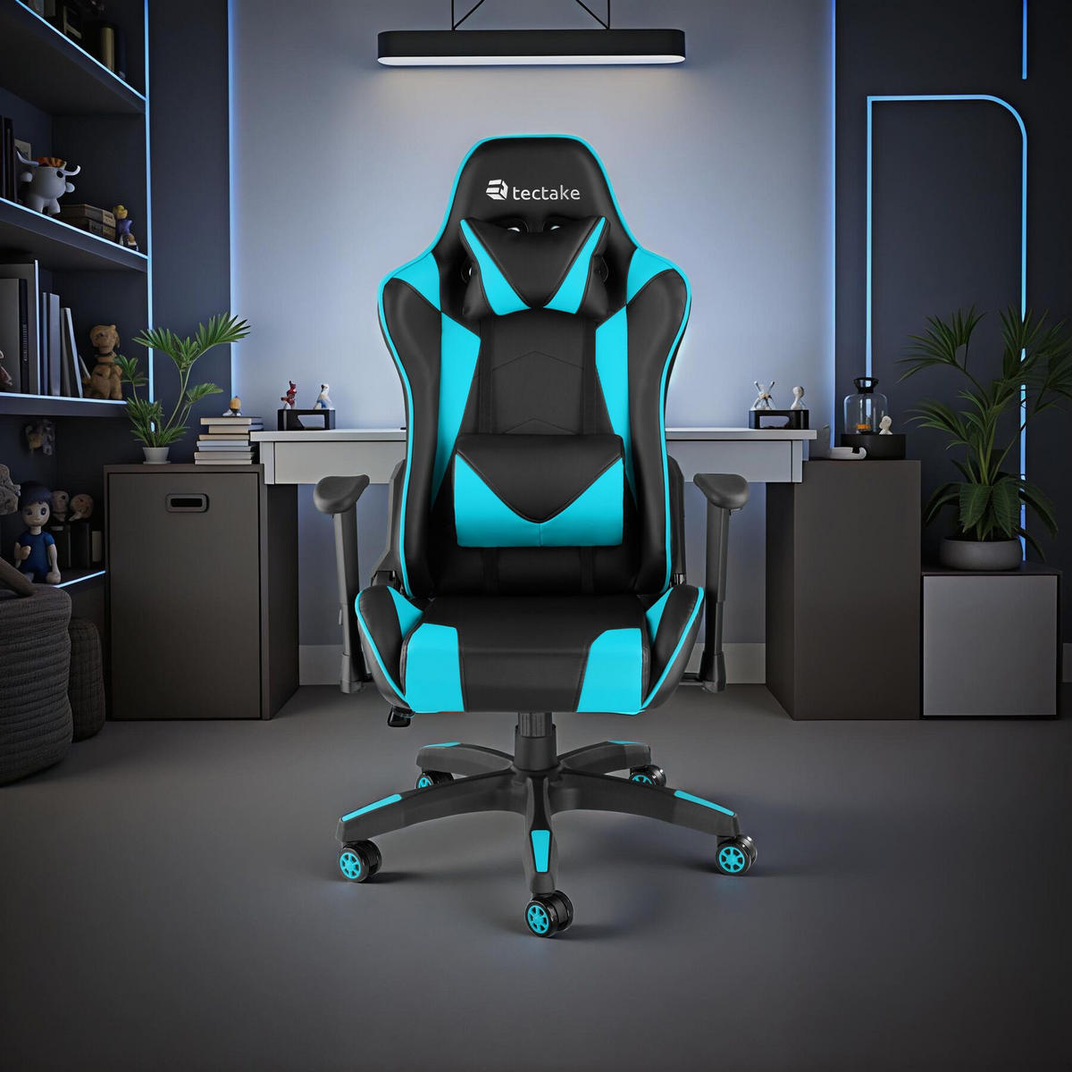 RACING-GAMINGSTUHL Twink,Belastbarkeit 120 kg,schwarz/azur - Schwarz/Hellblau, Textil (68/125/69cm) - tectake