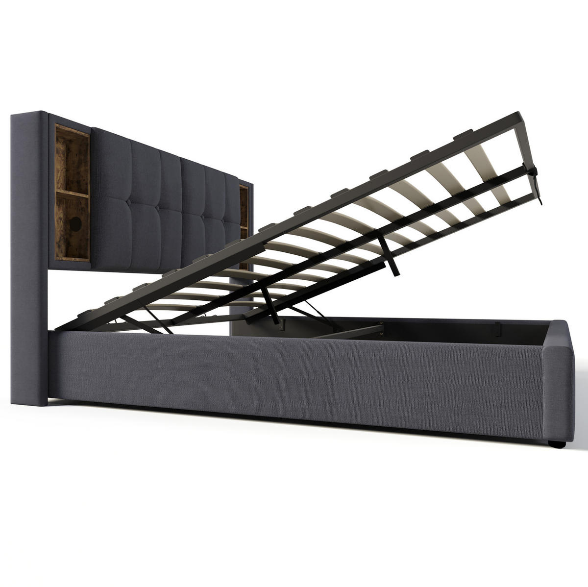 POLSTERBETT 140/190 cm aus PU-Kunstleder mit LED-Beleuchtung und Bettkasten Schwarz - Schwarz, Kunststoff (140/190cm) - Modenvie