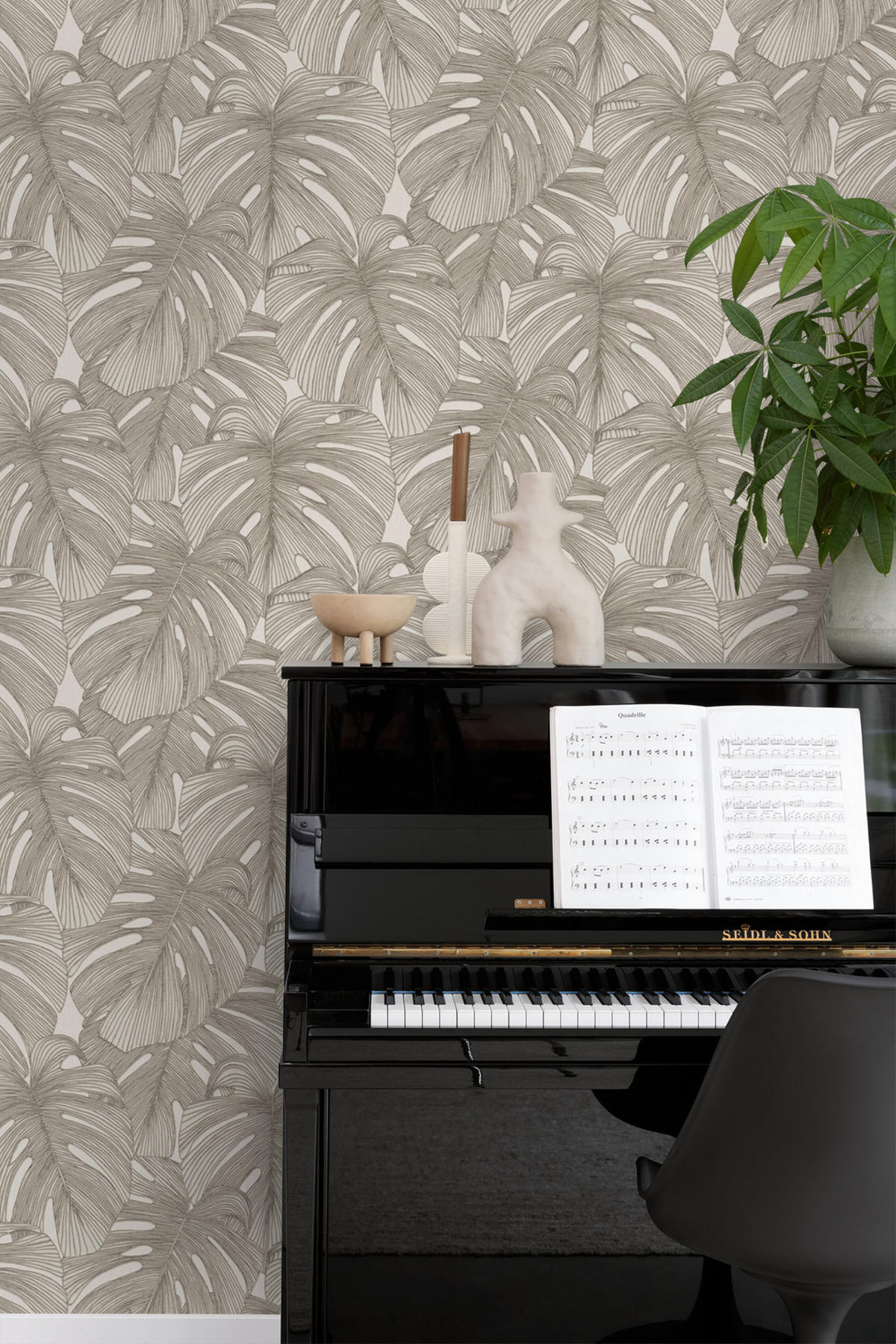 TAPETE 3D Muster Blätter 50 x 900 cm - Grau, Papier (50/900cm) - Origin Wallcoverings