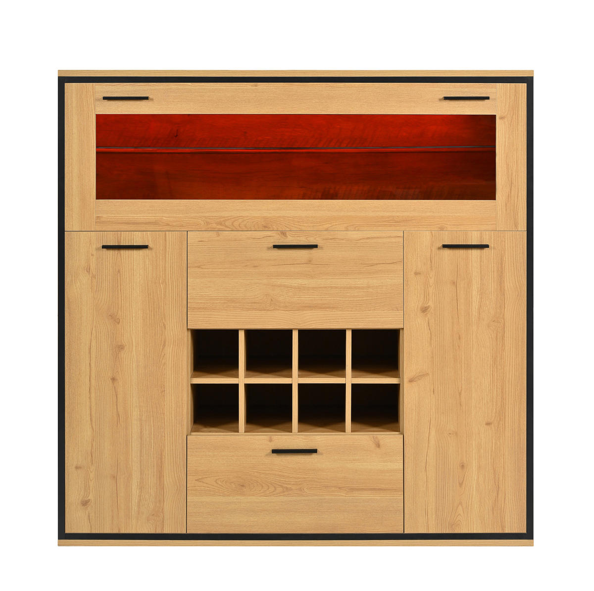 BUFFET 110/38/111 cm aus Spanplatte mit LED-Beleuchtung Naturfarben/Schwarz - Naturfarben, Holzwerkstoff (110/111/38cm) - Modenvie