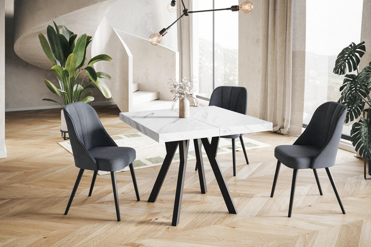 ESSZIMMERTISCH RICO, ausziehbarer Tisch90-190X90X77 cm, Farbe: Beige, mit Holzbeinen in Farbe Schwarz - Hellgrau/Schwarz, Holzwerkstoff (90/90/77cm) - Alpi-Möbel