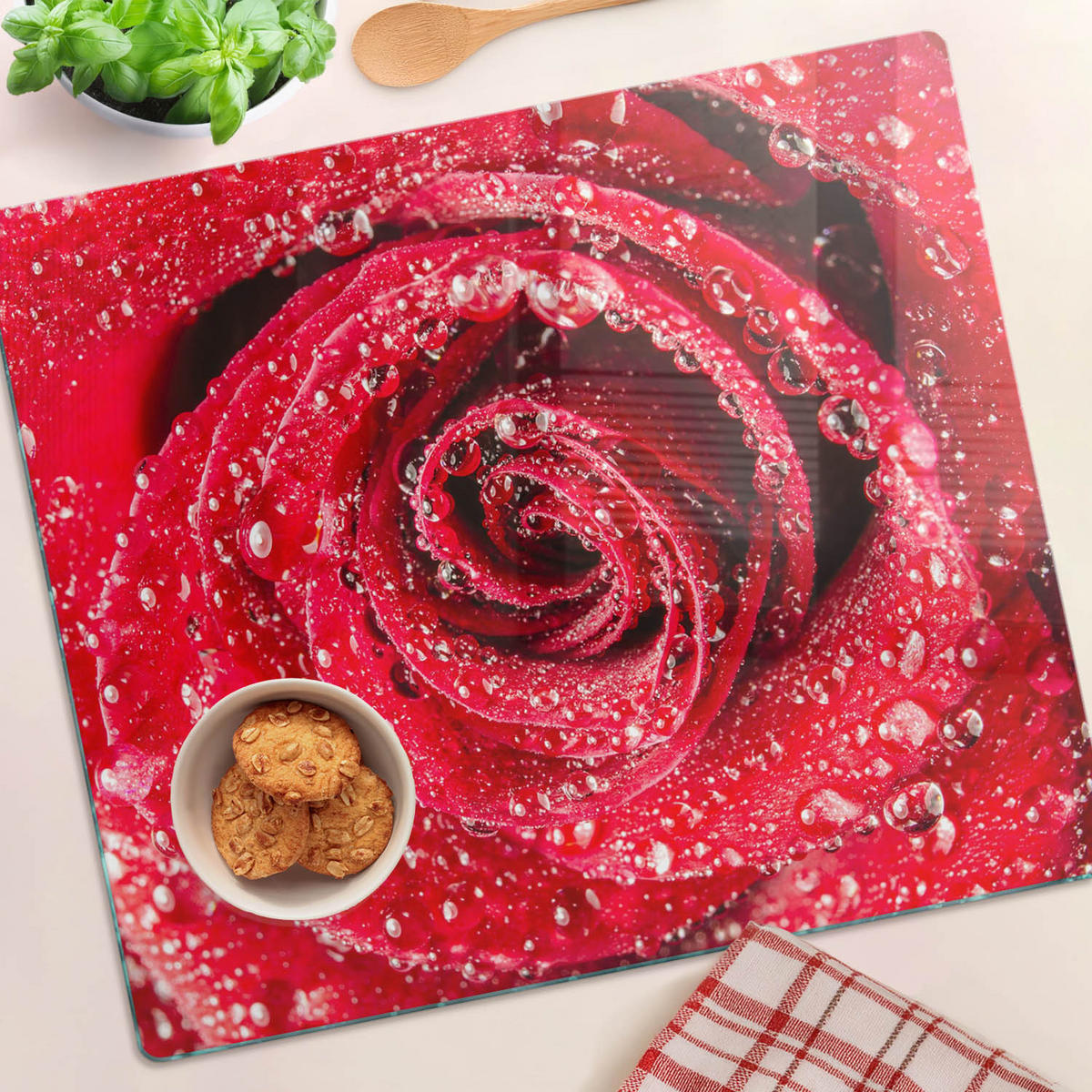 GLASPLATTE 60x52 cm Rosenwassertropfen - Rot, Glas (60/0.4/52cm) - TULUP