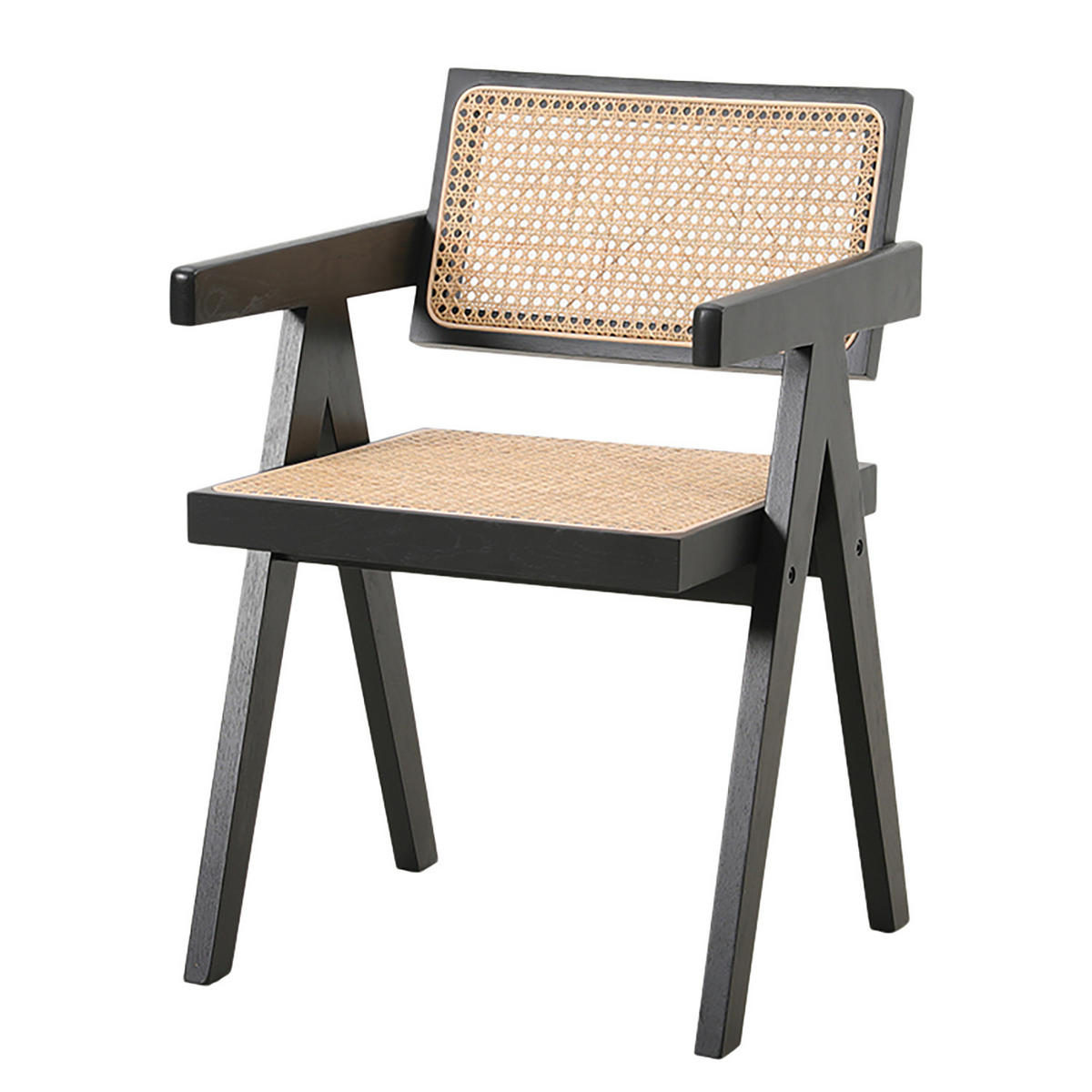 ARMLEHNENSTUHL mit Wiener Geflecht - Eiche massiv - Eschefarben/Schwarz, Holz (51/77/54cm) - home24