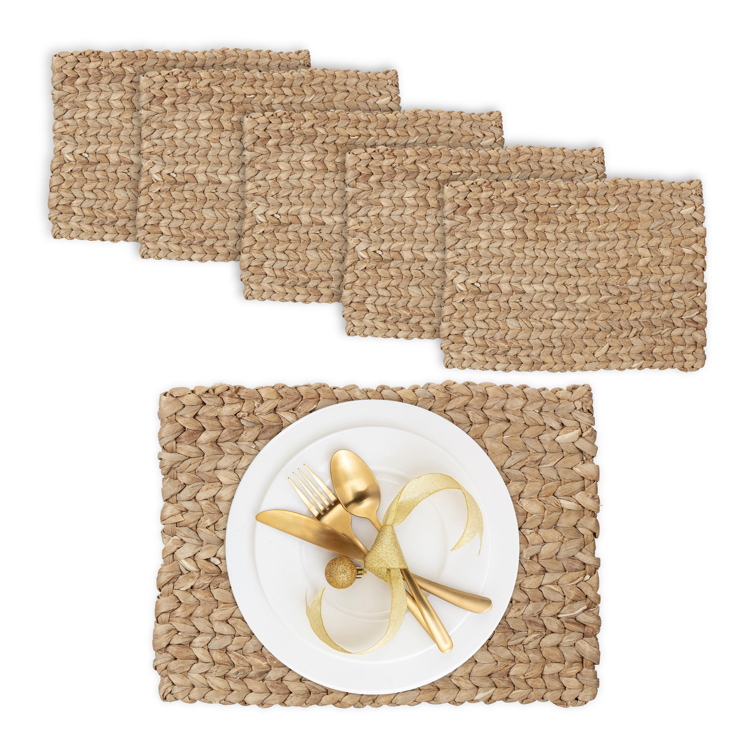 6XTISCHSET - Hellbraun, Textil (30/42/1.5cm) - Relaxdays