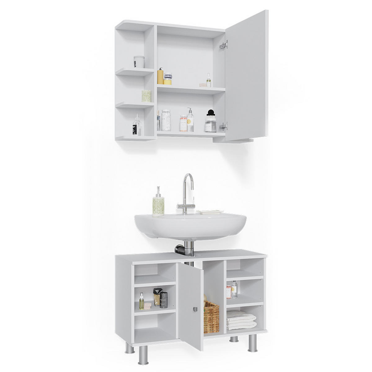 BADMÖBEL-SET Fynn Weiß 2 Teile, Unterschrank 80 cm - Weiß, Holzwerkstoff (60/54/32cm) - Vicco