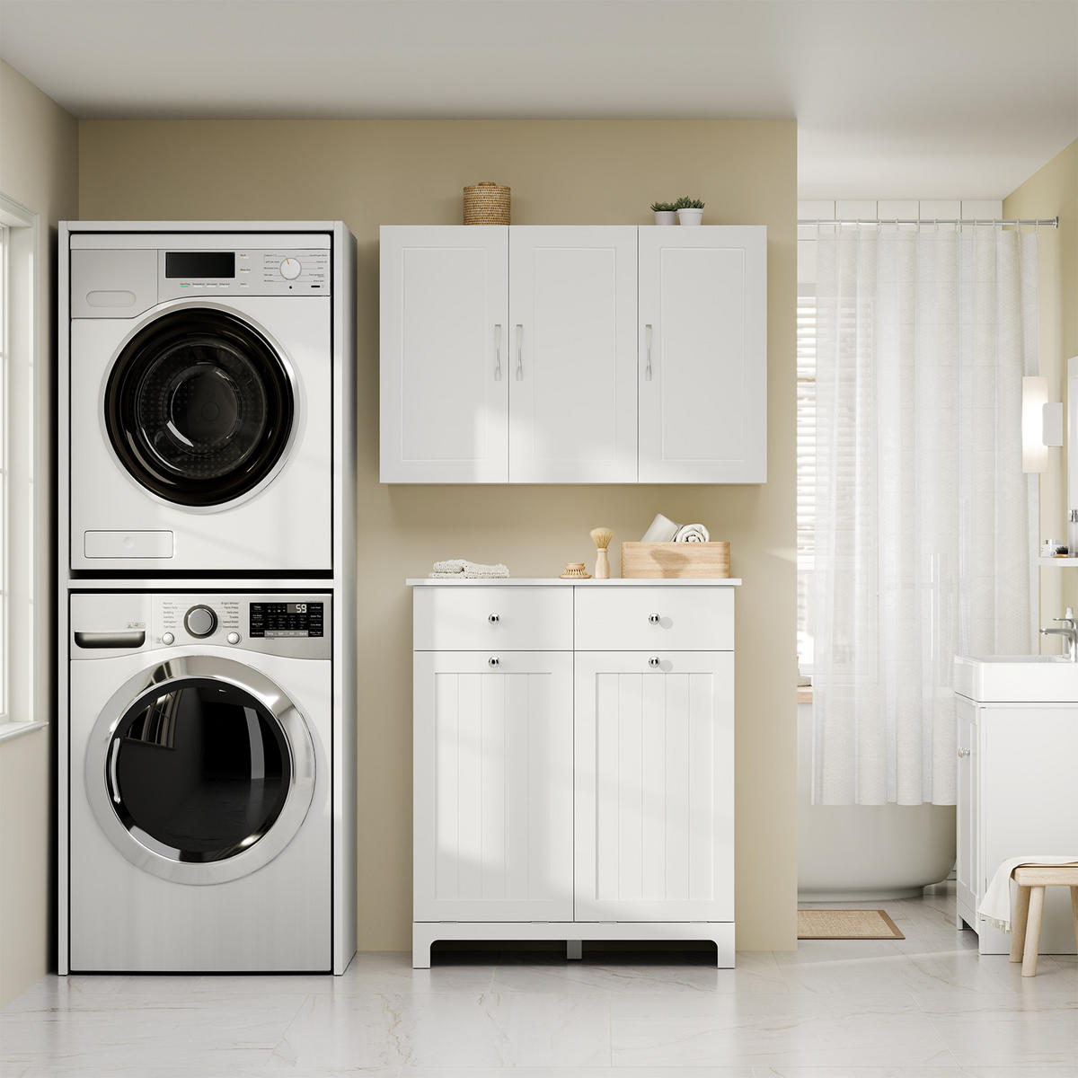 HÄNGESCHRANK mit Verstellbarem Regal, 90x60x30cm, Weiß - Weiß, Holzwerkstoff (90/60/30cm) - SoBuy