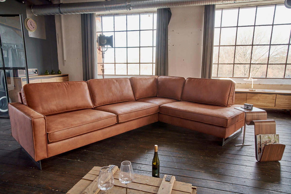 ECKSOFA VILNIUS Braun Kunstleder - Dunkelbraun/Schwarz, Textil (290/217cm) - KAWOLA
