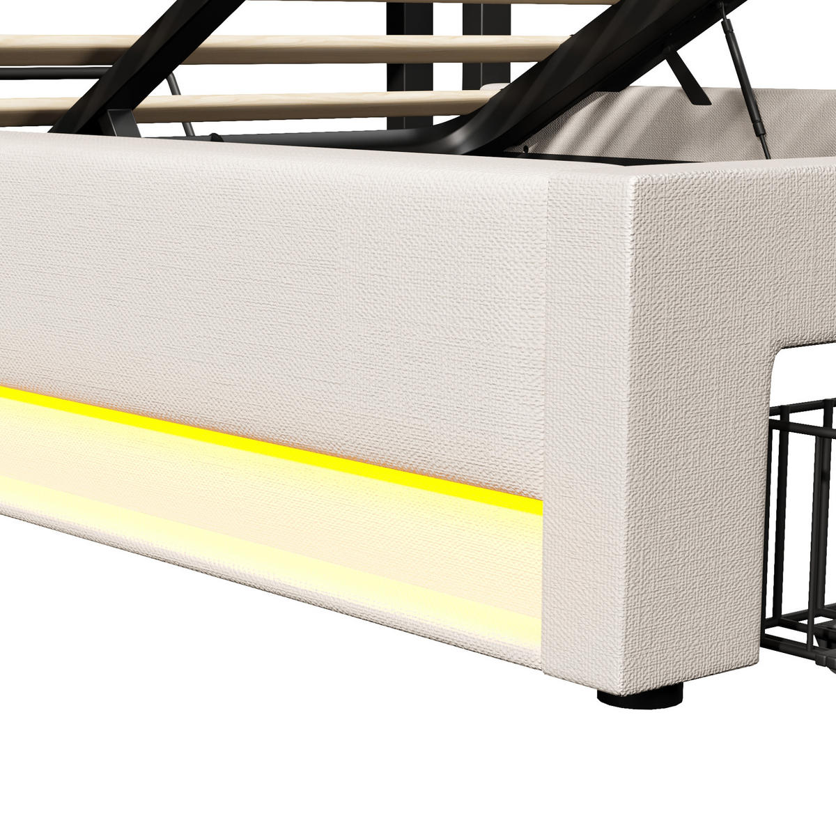 POLSTERBETT 140/200 cm aus Leinen und MDF mit LED-Beleuchtung USB Typ-C und Stauraum Beige - Beige, Textil (140/200cm) - Modenvie