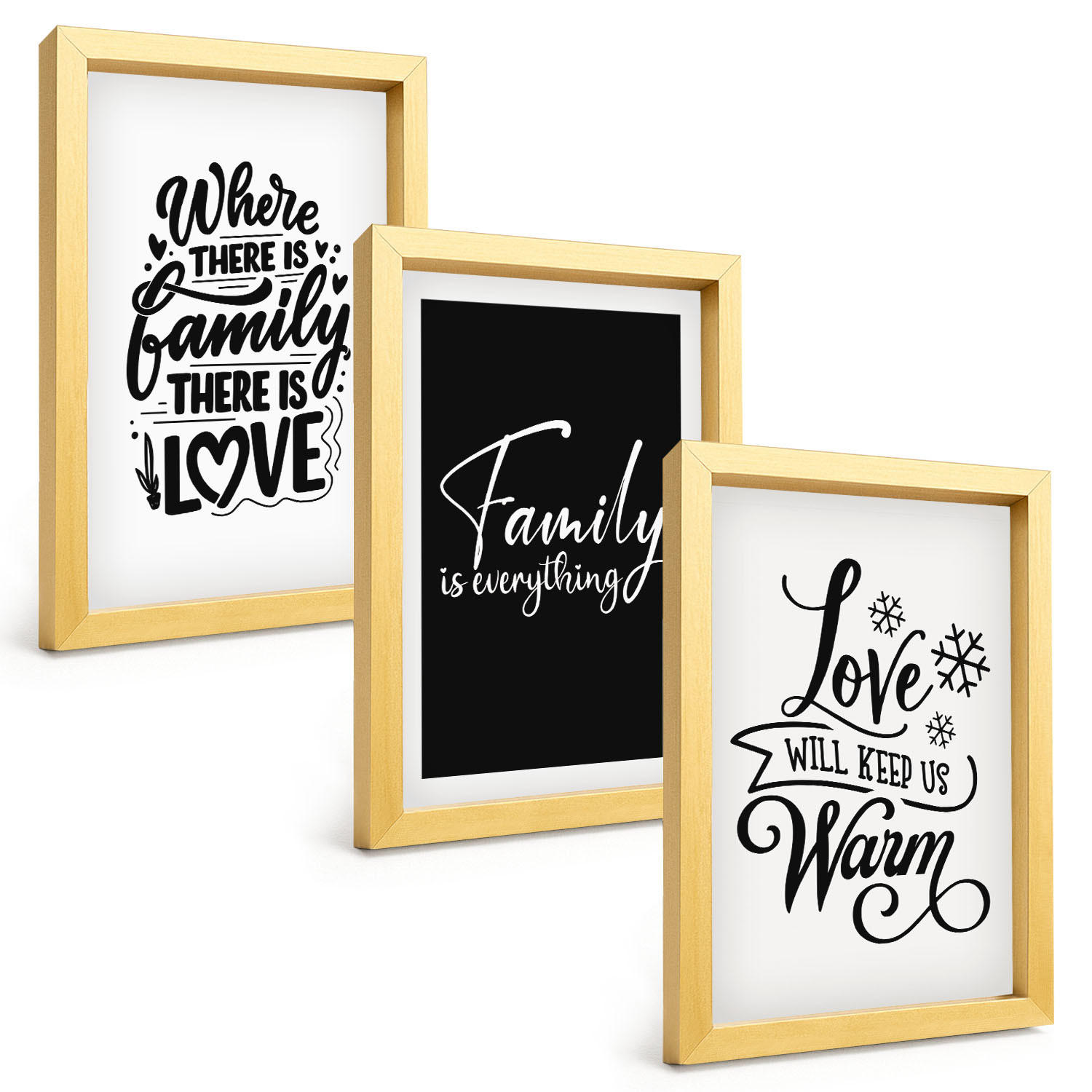 BILDER SET 3er Set - 20x30 cm Goldrahmen - Familie, Liebe, Wärme, Zuhause - Goldfarben, Kunststoff (20/30cm) - TULUP