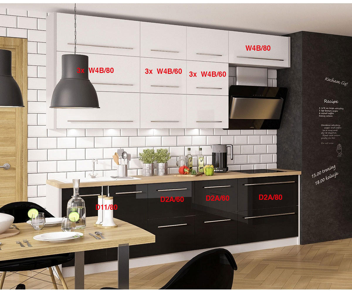 KÜCHENLEERBLOCK Platinium weiß matt / schwarz & weiß Hochglanz 14-teilig - Schwarz/Weiß, Holzwerkstoff/Metall (280/240/60cm) - Feldmann-Wohnen