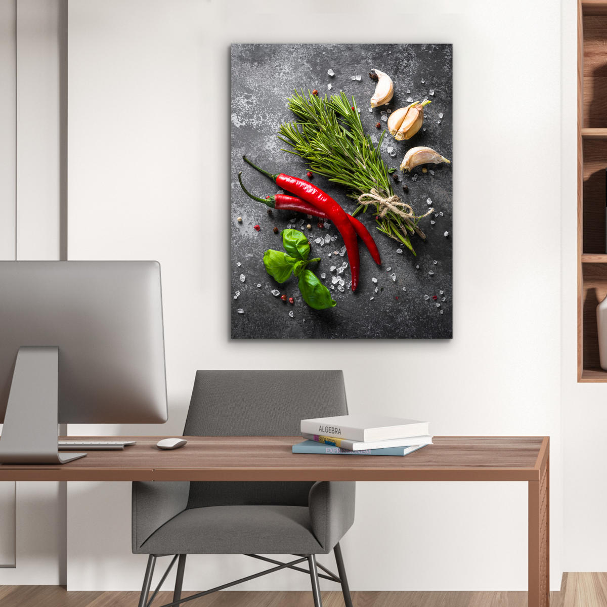 KOVOVÝ OBRAZ Korenie - bylinky - korenie - betón 60x80 cm - tmavosivá, kov (60/80cm) - MuchoWow