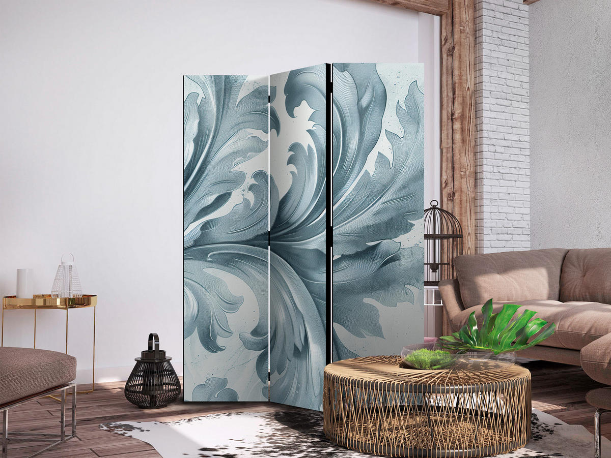 PARAVENT Einseitig Bedruckter 3-tlg 135x172 cm Barocke Dekorationen - Blau, Holz/Textil (135/172/3cm) - Muralo