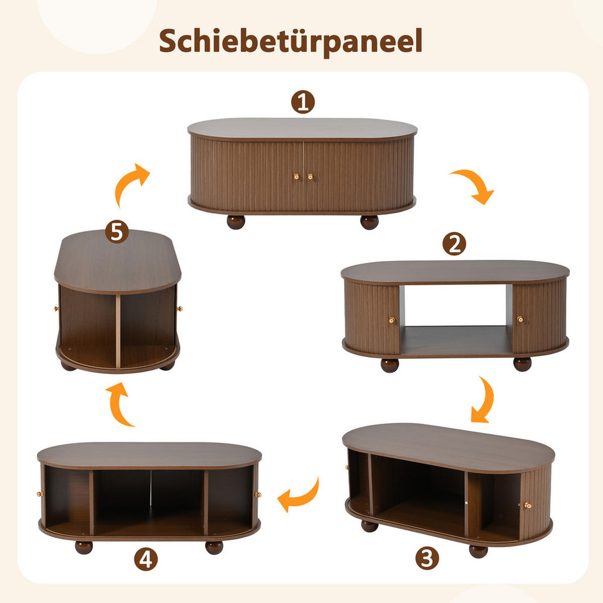 COUCHTISCH 100x50cm Nussbaum 360° Schiebetür Stauraum Multifunktion 4 Beine - Braun, Holz (112/59.5/11cm) - FLIEKS