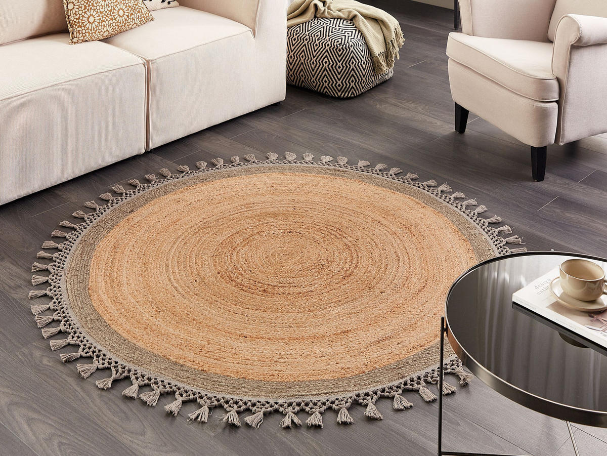 TEPPICH geflochten Marts 140/140 cm - Beige, Naturmaterialien (140/140cm) - Beliani