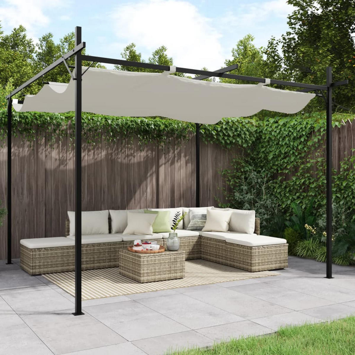 TERRASSENÜBERDACHUNG mit Schiebedach OLIMP | Creme 295x292x230cm | Pergola Garten Pavillon - Creme, Metall (295/230/292cm) - DELUKE