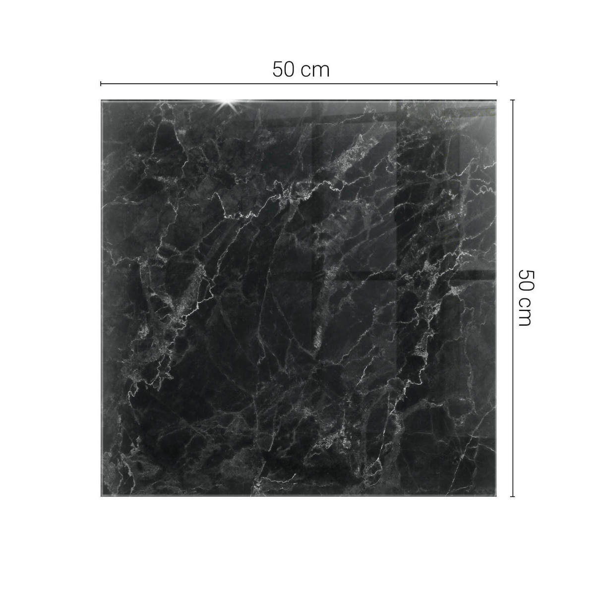 TISCHPLATTE 50x50 cm Marmoriert mit Adern - Schwarz/Grau, Glas (50/50/0.4cm) - TULUP