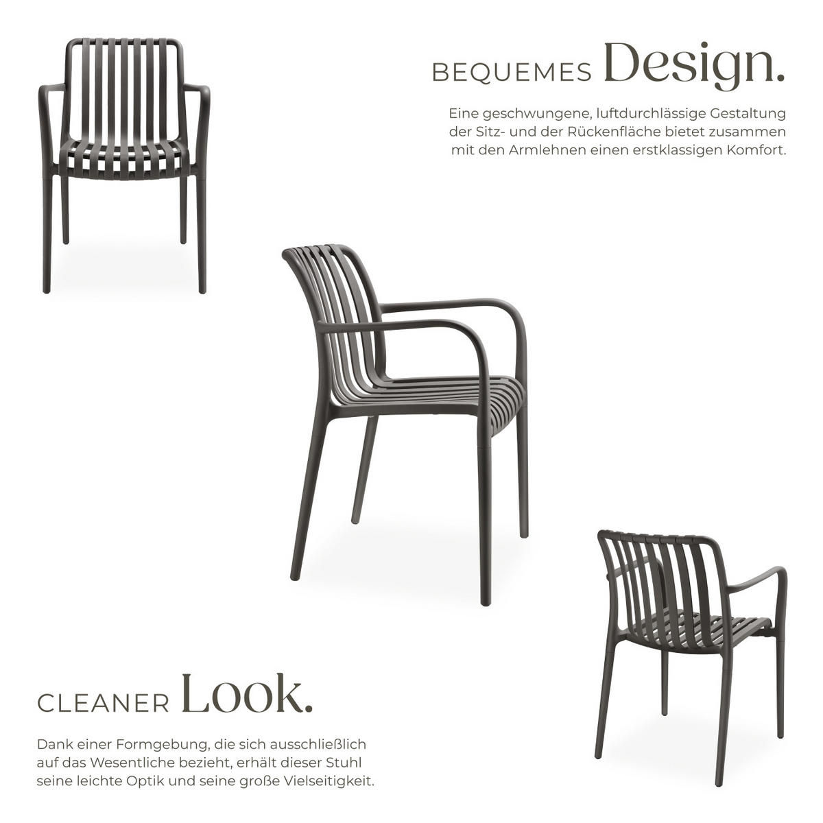 GARTENSTÜHLE Alcudia,54,5 x 58 x 80,5 cm, Belastbarkeit 120 kg, anthrazit - Anthrazit, Kunststoff/Textil (54.5/80.5/58cm) - tectake