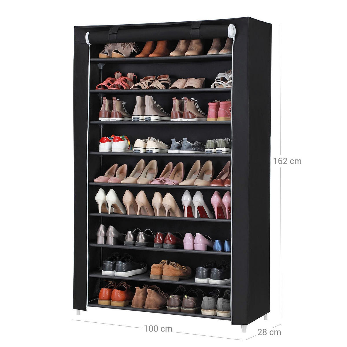SCHUHREGAL SCHUHAUFBEWAHRUNG - Schwarz, Textil (28/162/100cm) - Hansiro