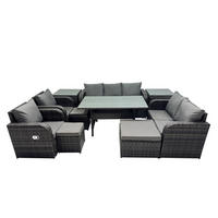 Gartenmöbelset mit Esstisch,3-Sitzer Sofa,3 Hockern,2 Beistelltischen Polyrattan Dunkelgrau 10-Sitzer - Dunkelgrau/Grau, Glas/Kunststoff - Fimous