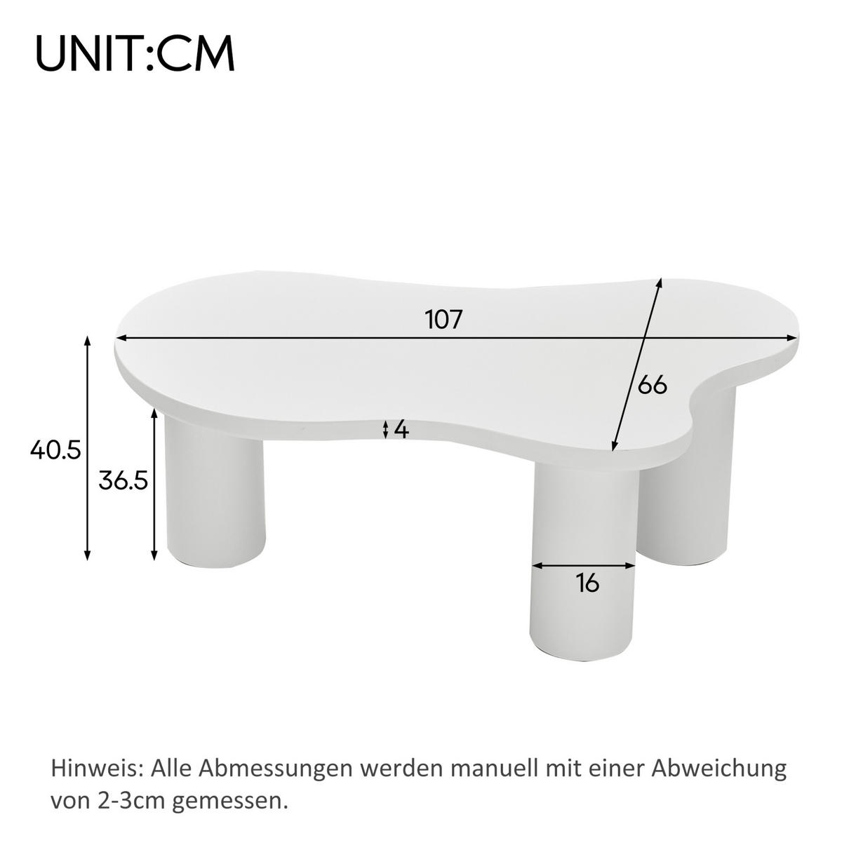 KONFERENČNÍ stolek 107/66/40,5 cm bílý z MDF a PVC v organickém tvaru s filcovými podložkami - bílá, kompozitní dřevo (107/66/40.5cm) - OKWISH