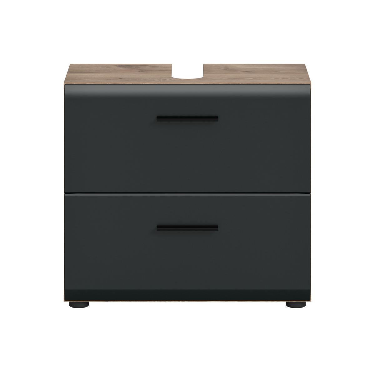 WASCHBECKENUNTERSCHRANK ICE (B/H/T: ca. 60/55/30 cm) in Nox Oak Nachbildung/schwarz matt - Eichefarben, Holz (60/55/30cm)