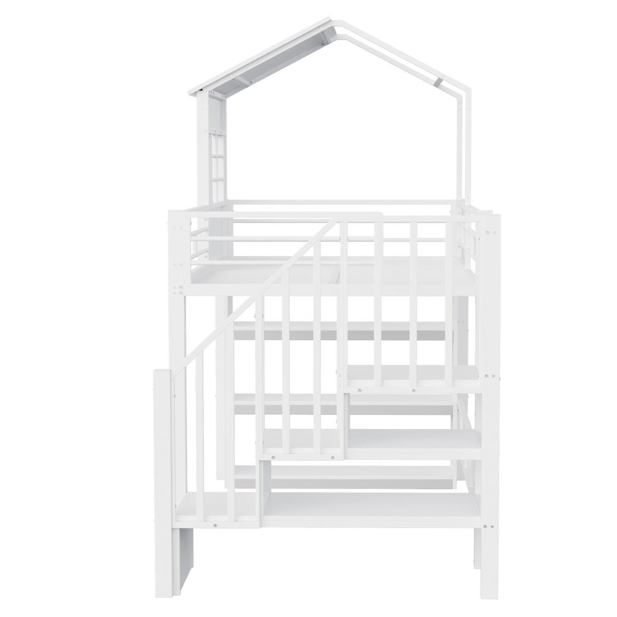 HOCHBETT 90/200 cm aus Metall und MDF mit Stauraumtreppe, Regal und Freiraum unter dem Bett, Weiß - Weiß, Metall (90/200cm) - Redom