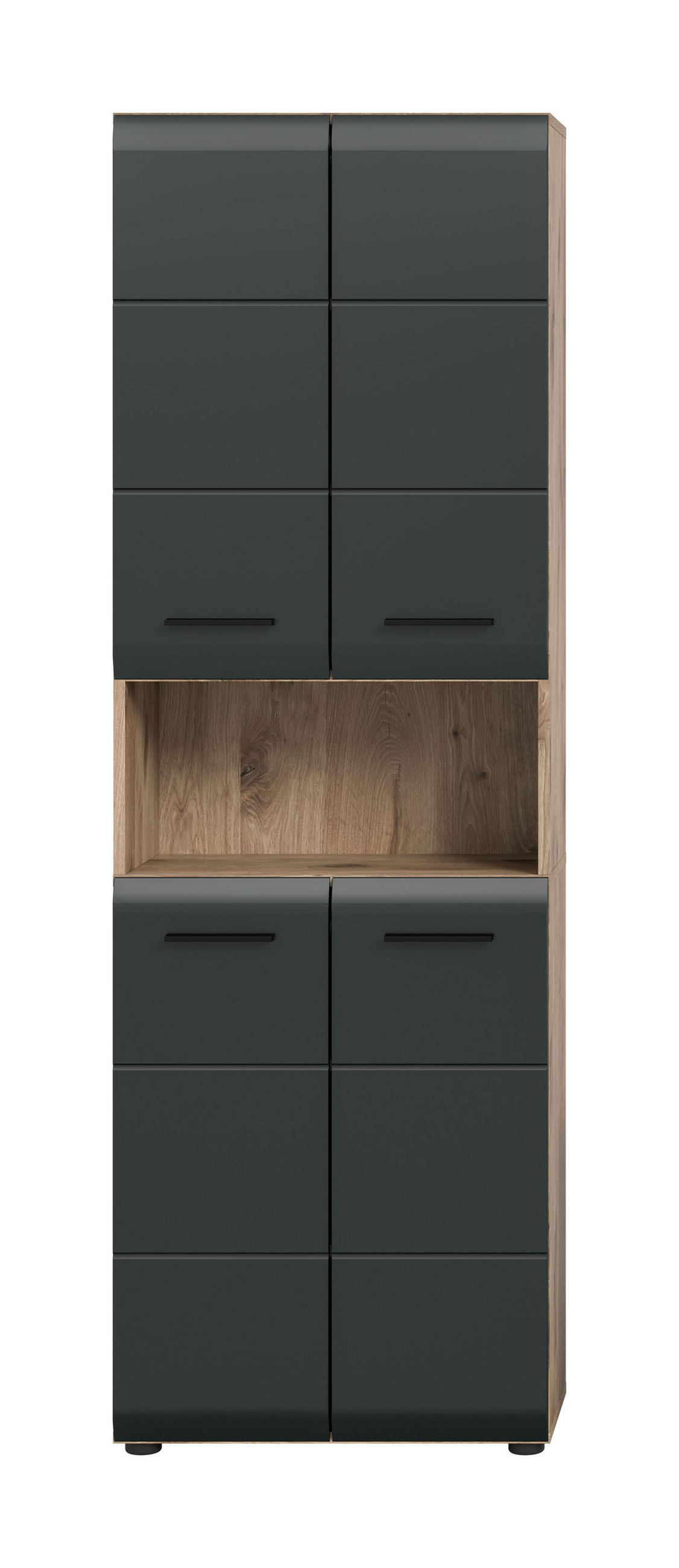 HOCHSCHRANK breit ICE (B/H/T: ca. 60/185/30 cm) in Nox Oak Nachbildung/schwarz matt - Eichefarben, Holz (60/185/30cm)