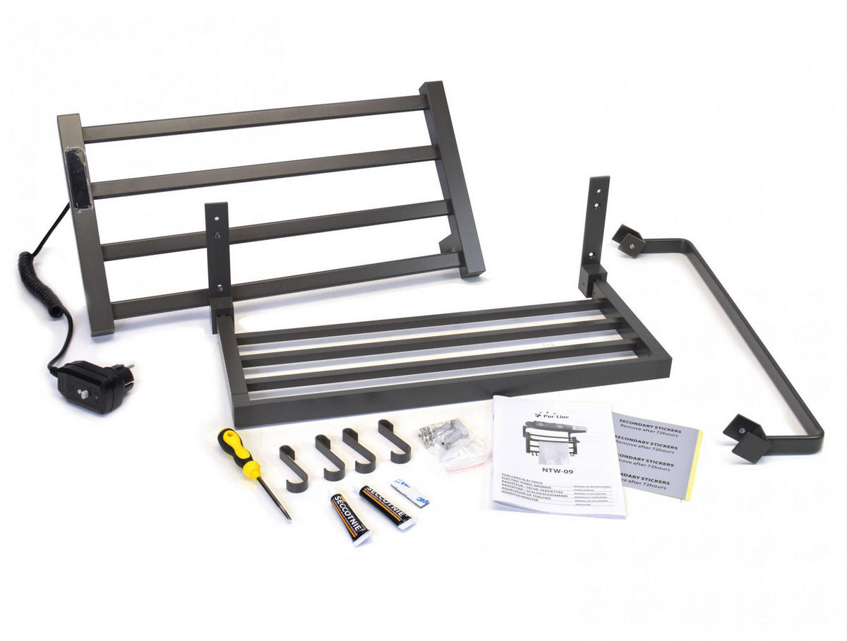 HANDTUCHTROCKNER Grau mit Elektrosystem und Wandhalterung 55 W - Grau, Metall (57/39/27cm) - Purline