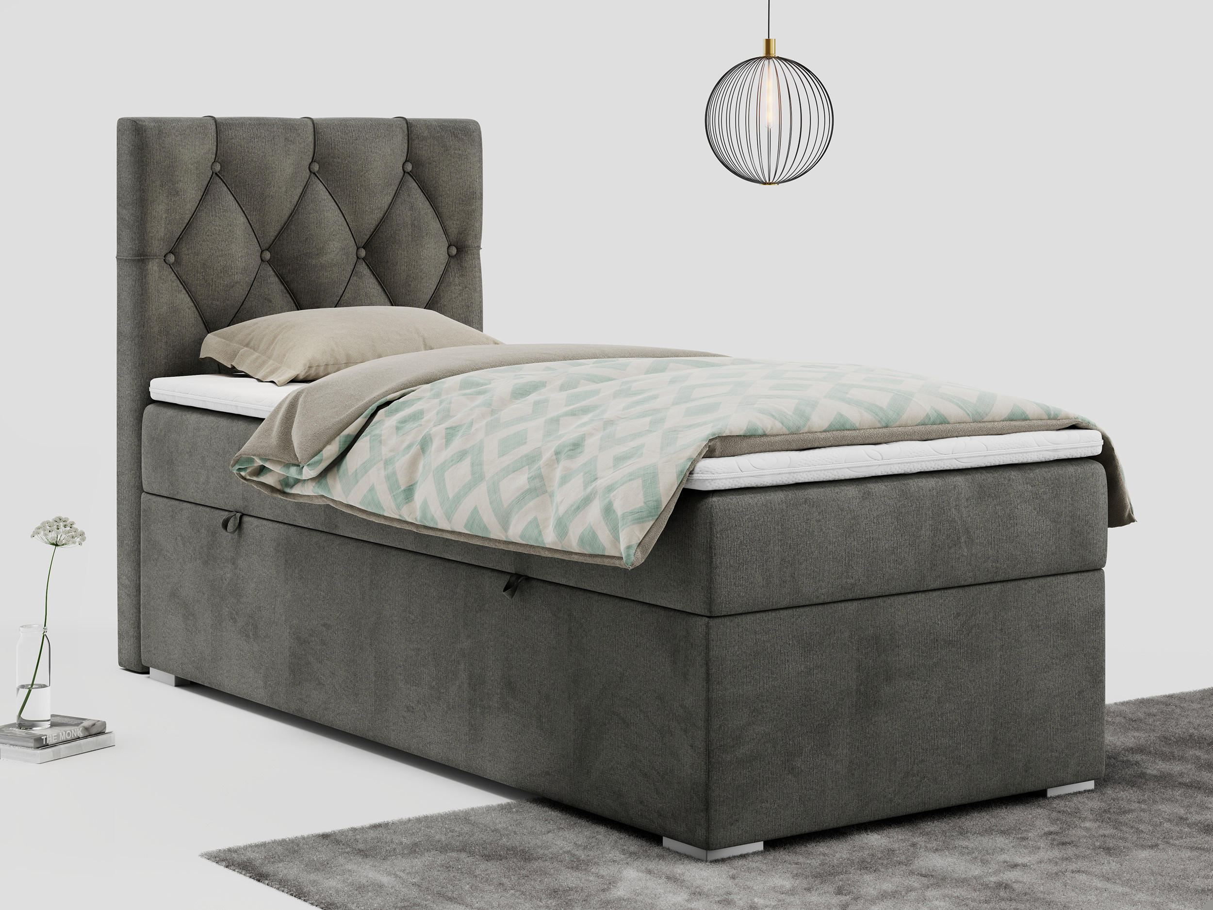BOXBETT ALDA 90/200 Dunkelgrau Velvet - H4 - Links Seite - Dunkelgrau, Holz/Textil (90/200cm) - MKS