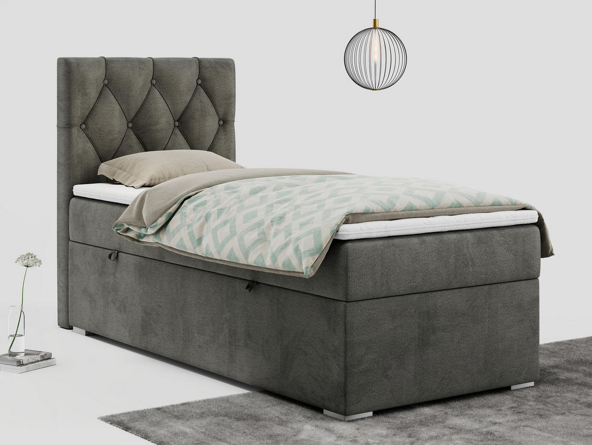 BOXBETT ALDA 90/200 Dunkelgrau Velvet - H3 - Links Seite - Dunkelgrau, Holz/Textil (90/200cm) - MKS