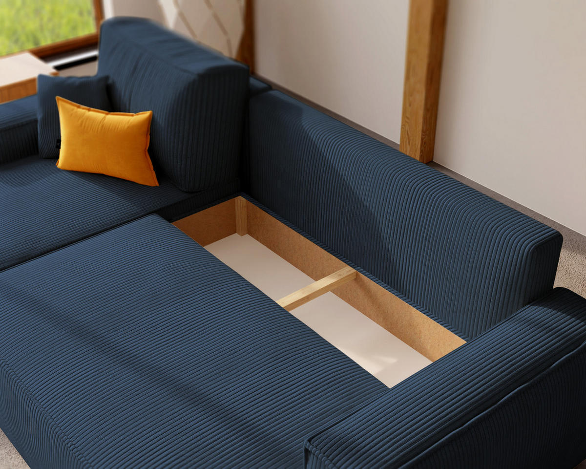 ECKSOFA Paris mit Schlaffunktion Cord - Blau, Textil (244/155cm) - Idohome