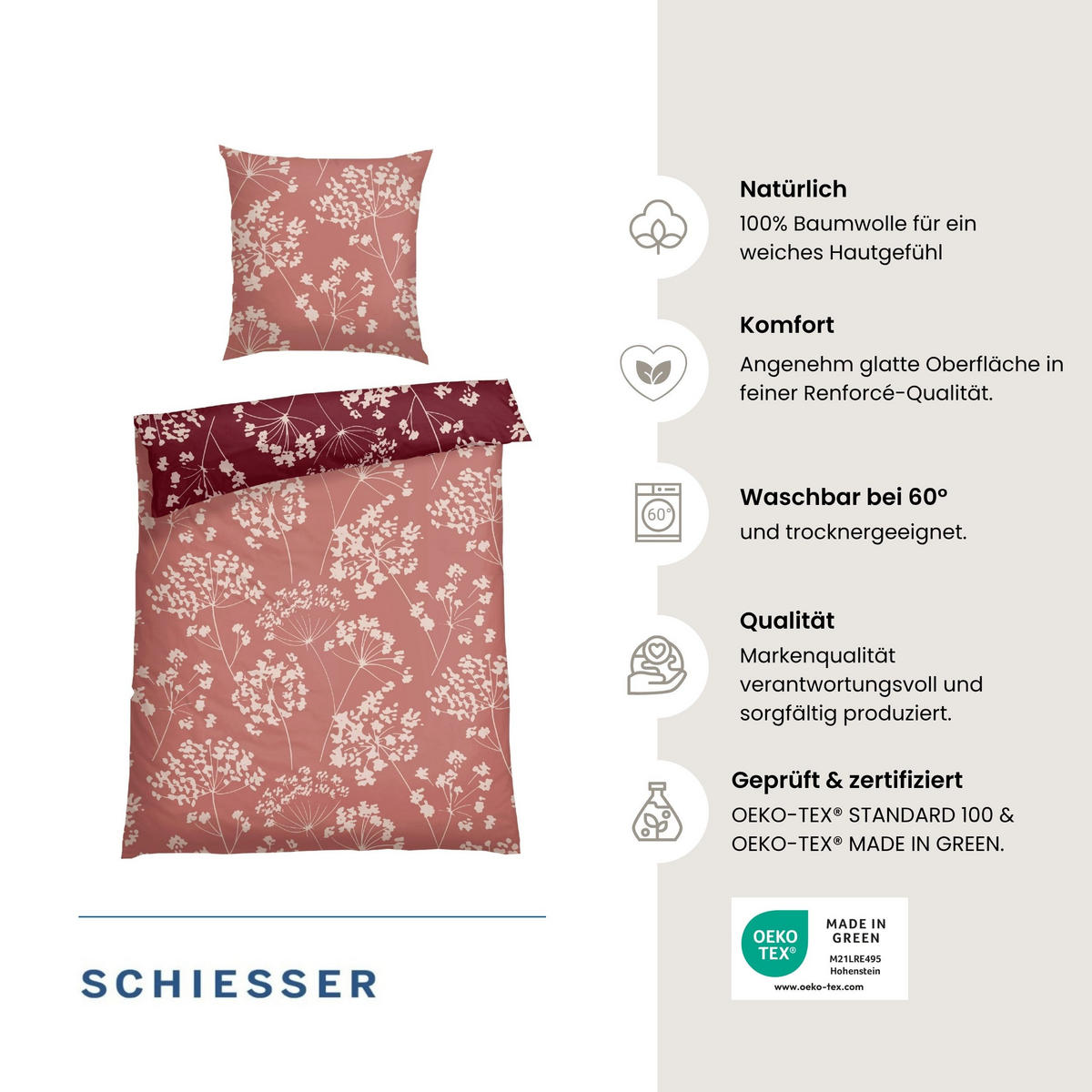 BETTWÄSCHESET Alyssa - Renforcé - 2-teilig - 135x200 cm - Altrosa - Altrosa, Textil (135/200cm) - SCHIESSER