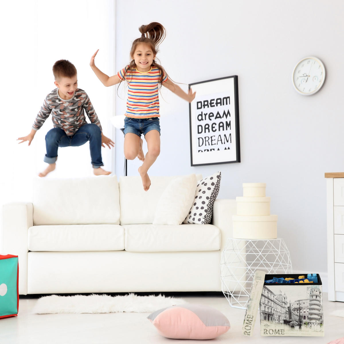 SITZHOCKER - Weiß, Holzwerkstoff/Kunststoff (37.5/38/37.5cm) - Relaxdays