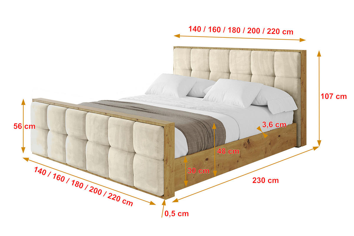 POLSTERBETT mit Bettkasten, Fußteil und Lattenrost, Boxbett ohne Matratze - ENZO7-Z 160x200 Beige - Ecru, Holzwerkstoff/Textil (160/200cm) - ALTDECOR