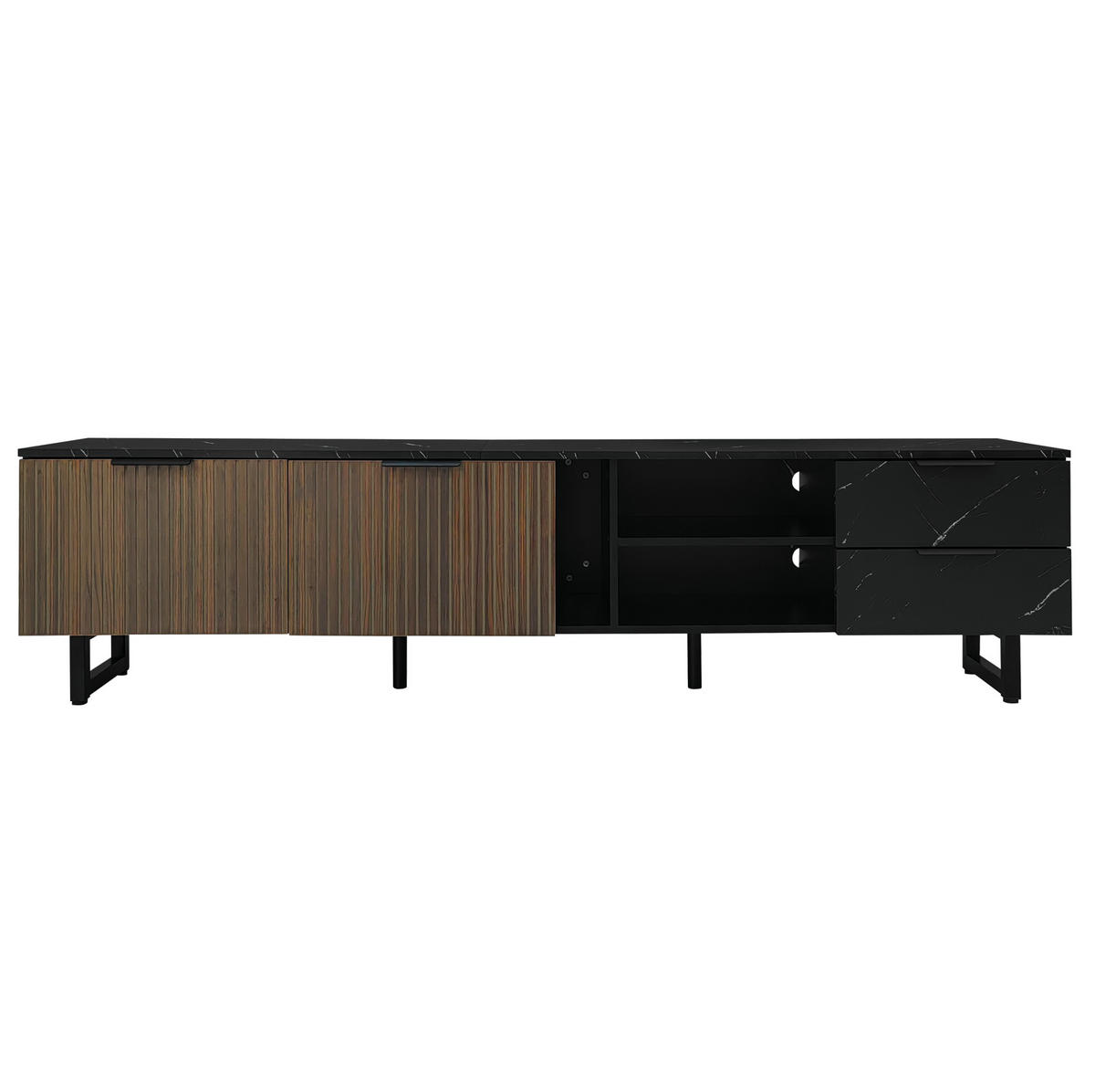 TV-SCHRANK 200/38/50 cm schwarz/holzfarben aus MDF mit LED - Schwarz, Holzwerkstoff (200/50/38cm) - OKWISH