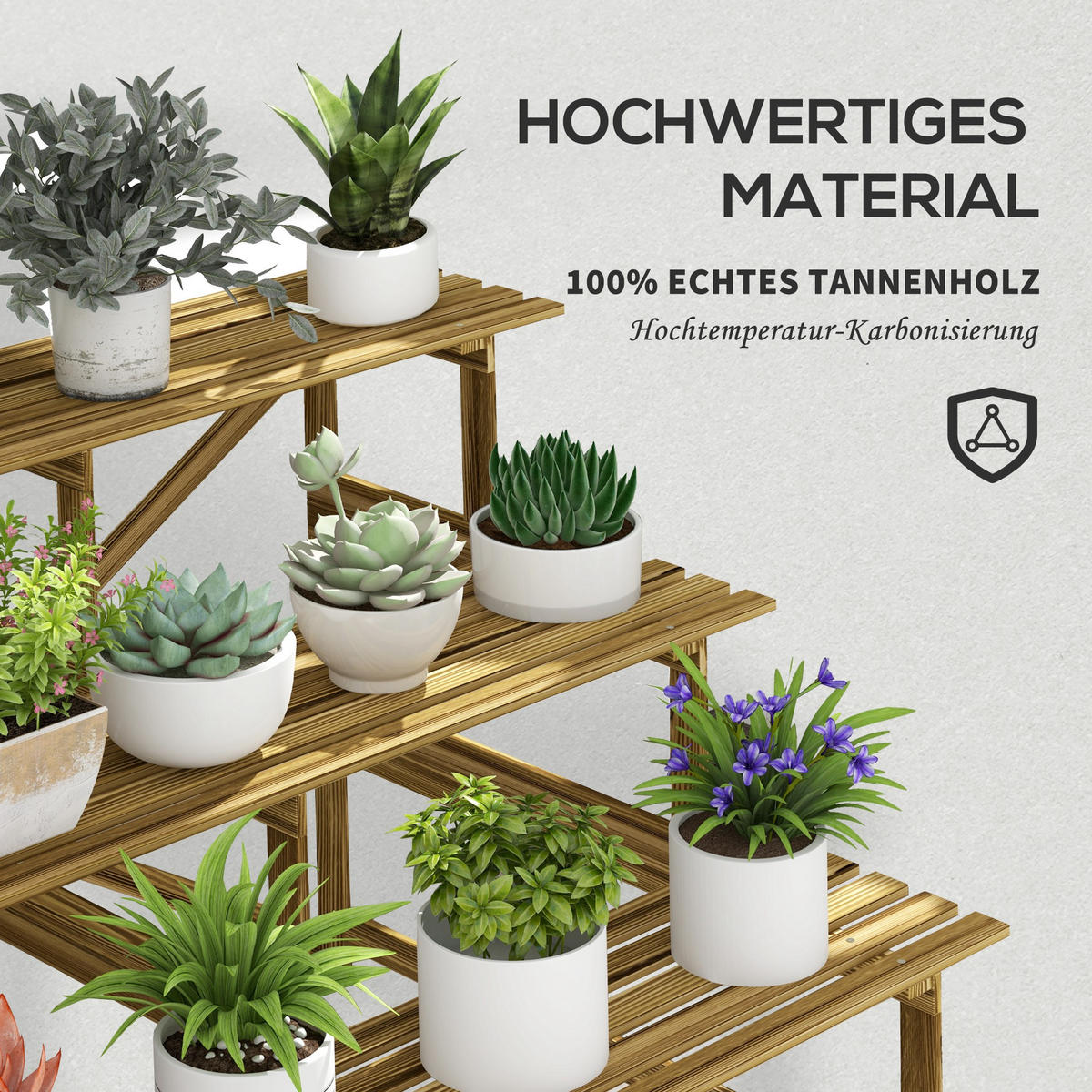 PFLANZENTREPPE, Tannenholz, Verkohlt - Braun, Holz (80/78/120cm) - Outsunny