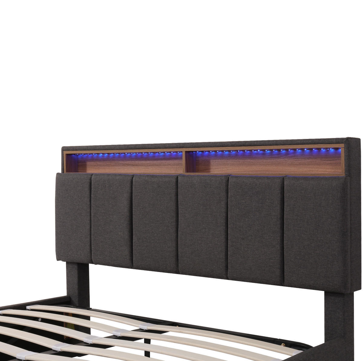 TAPECIRANI krevet od čelika i lana 140x200 cm sivi s LED rasvjetom i prostorom za odlaganje - siva, tekstil (140/200cm) - Modfu