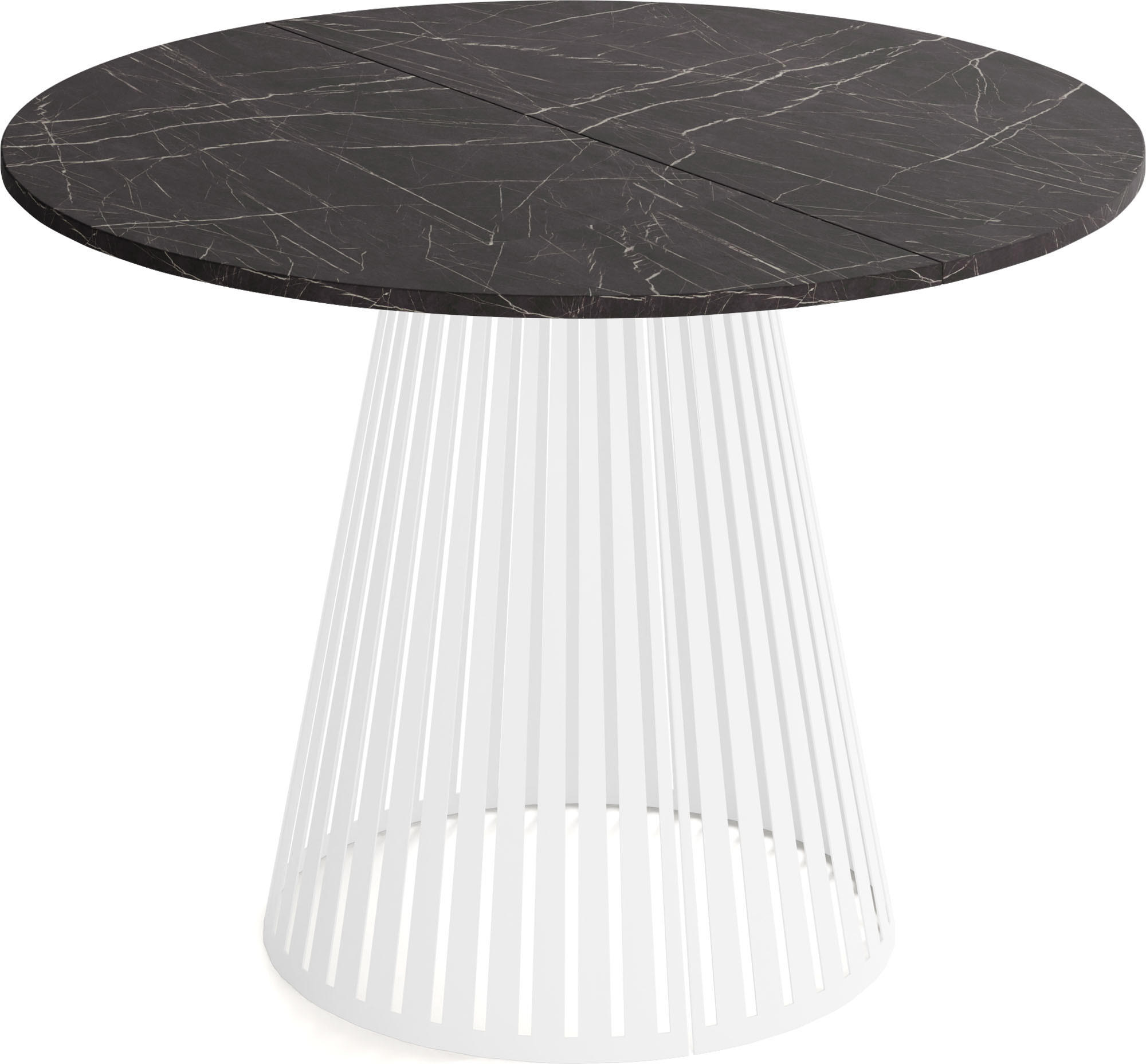 ESSTISCH Naro rund ausziehbar mit Weißem Lamellen-Metallgestell, Marmor Schwarz 100-180/100/76 cm - Anthrazit/Weiß, Holzwerkstoff/Metall (100/100/76cm) - WFL GROUP