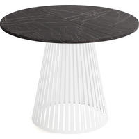 ESSTISCH Naro rund ausziehbar mit Weißem Lamellen-Metallgestell, Marmor Schwarz 100-180/100/76 cm - Anthrazit/Weiß, Holzwerkstoff/Metall (100/100/76cm) - WFL GROUP