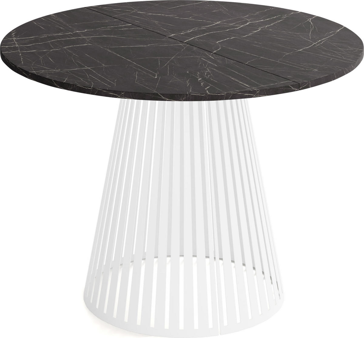 ESSTISCH Naro rund ausziehbar mit Weißem Lamellen-Metallgestell, Marmor Schwarz 100-180/100/76 cm - Anthrazit/Weiß, Holzwerkstoff/Metall (100/100/76cm) - WFL GROUP