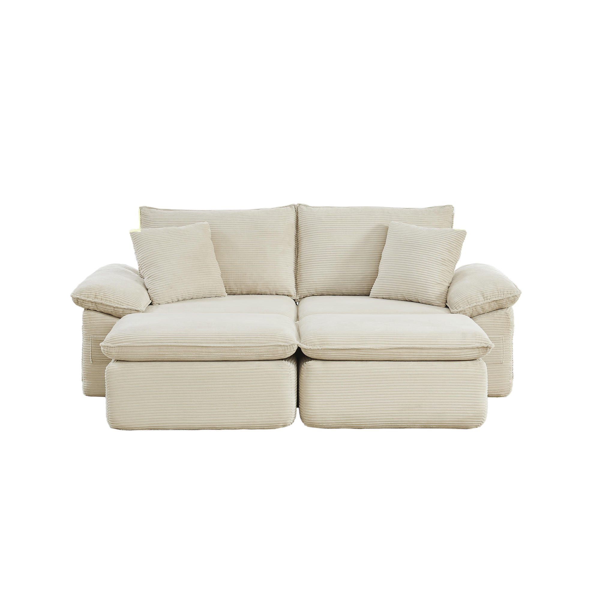 2-SITZER sofa 156/206/65 cm beige aus Stoff mit Fußstütze und Seitentaschen - Beige, Textil (206/65/156cm) - OKWISH