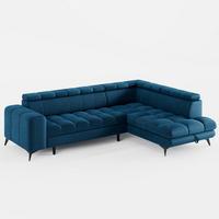 ECKSOFA CANDY CANE Rechts Dunkelblau Velours-Stoff mit Schlaffunktion und Bettkasten - Dunkelblau, Textil (264/192cm) - Barchello