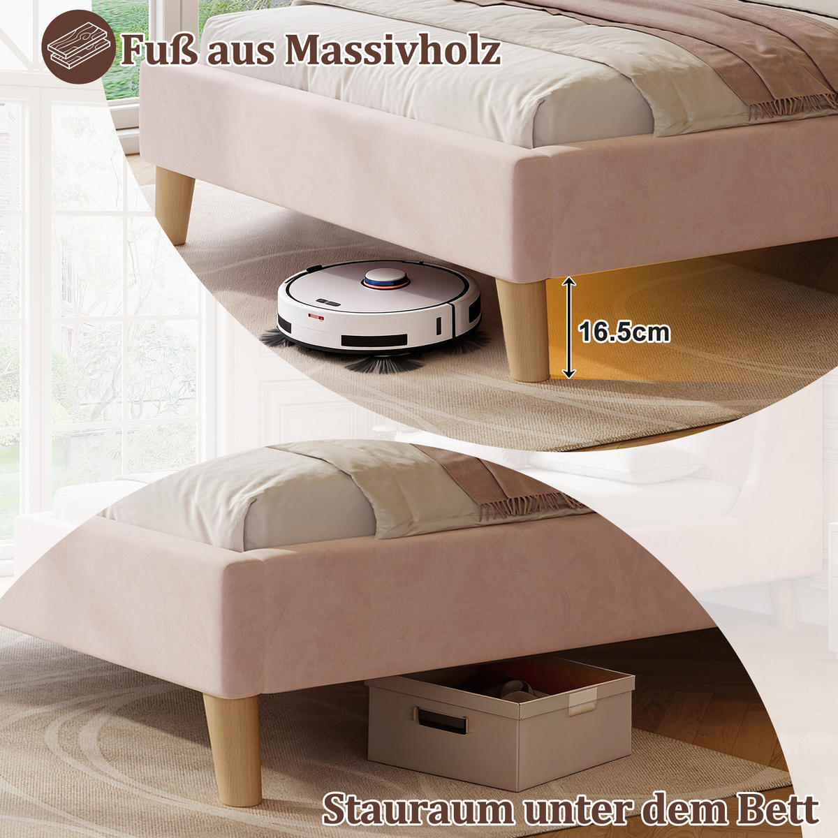 KINDERBETT 90/200 cm rosa aus Samt mit höhenverstellbarem Kopfteil - Rosa, Textil (90/200cm) - OKWISH